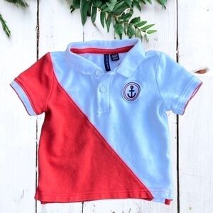 Janie And Jack Size 12-18 Months Anchor Colorblock Polo T-shirt